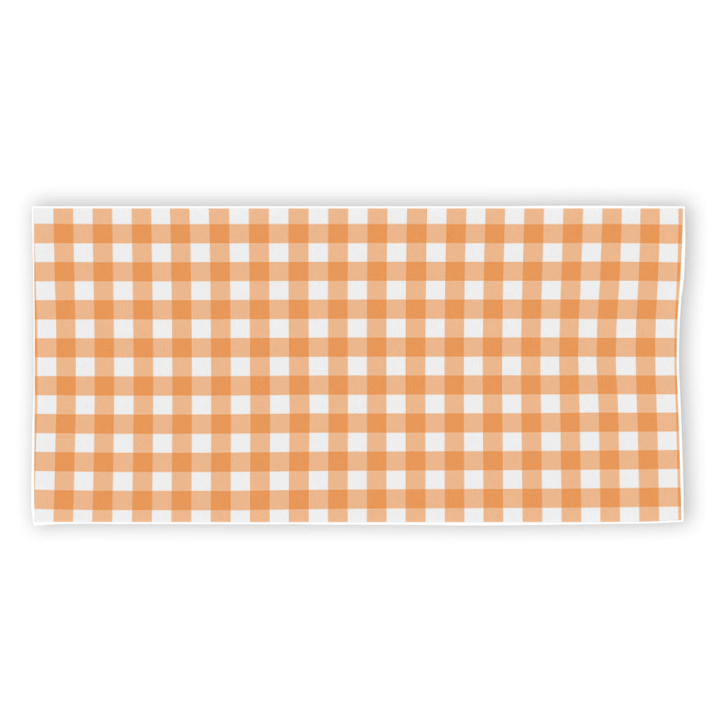Orange And White Check Pattern Print Beach Towel