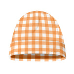 Orange And White Check Pattern Print Beanie