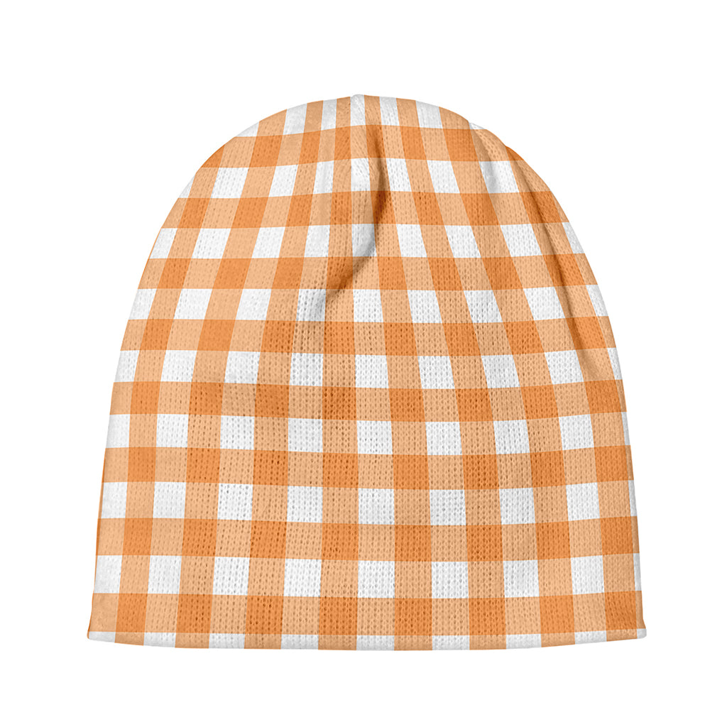 Orange And White Check Pattern Print Beanie