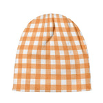 Orange And White Check Pattern Print Beanie