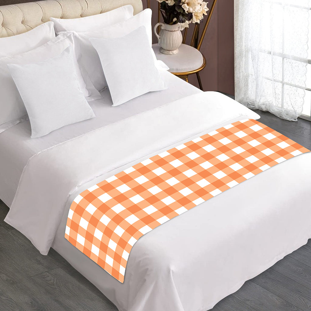 Orange And White Check Pattern Print Bed Runner