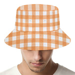 Orange And White Check Pattern Print Bucket Hat