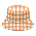 Orange And White Check Pattern Print Bucket Hat