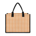 Orange And White Check Pattern Print Canvas Tote Bag