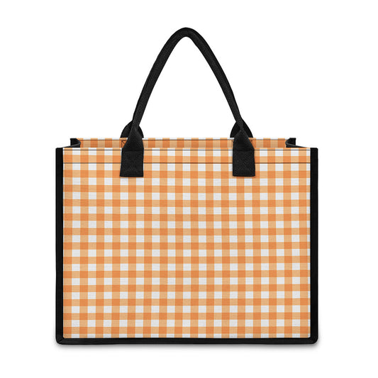 Orange And White Check Pattern Print Canvas Tote Bag
