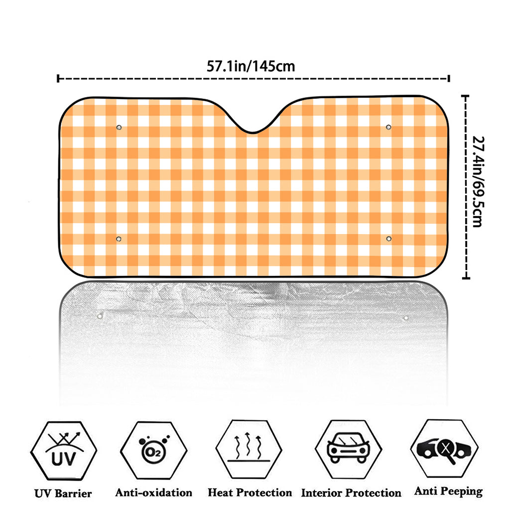 Orange And White Check Pattern Print Car Windshield Sun Shade