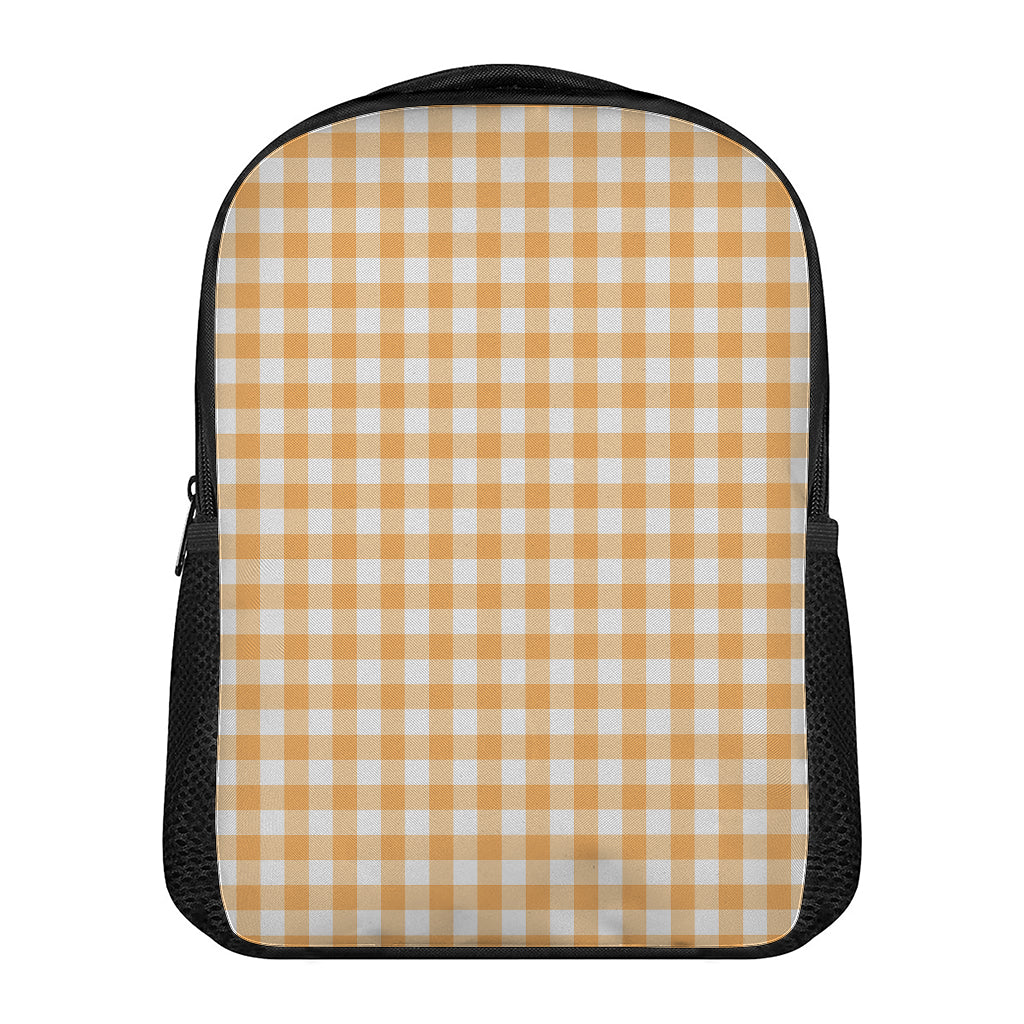 Orange And White Check Pattern Print Casual Backpack