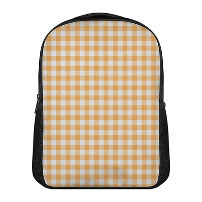 Orange And White Check Pattern Print Casual Backpack