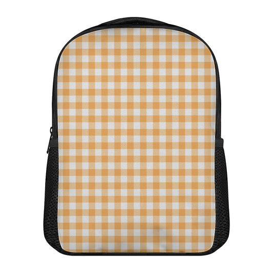 Orange And White Check Pattern Print Casual Backpack