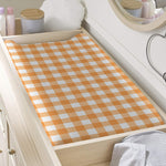 Orange And White Check Pattern Print Changing Pad Cover