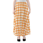 Orange And White Check Pattern Print Chiffon Maxi Skirt