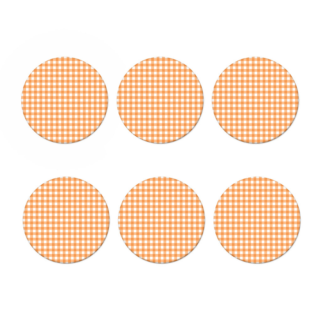 Orange And White Check Pattern Print Coaster Set