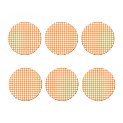 Orange And White Check Pattern Print Coaster Set