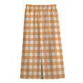 Orange And White Check Pattern Print Cotton Front Slit Maxi Skirt