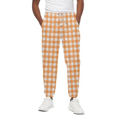 Orange And White Check Pattern Print Cotton Pants