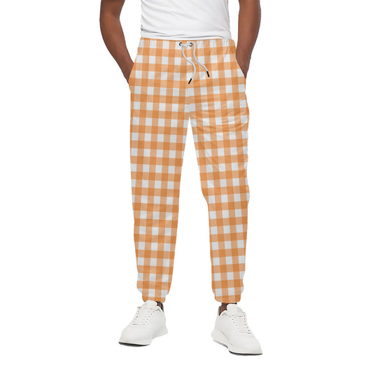 Orange And White Check Pattern Print Cotton Pants