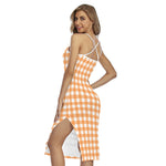 Orange And White Check Pattern Print Cross Back Cami Dress