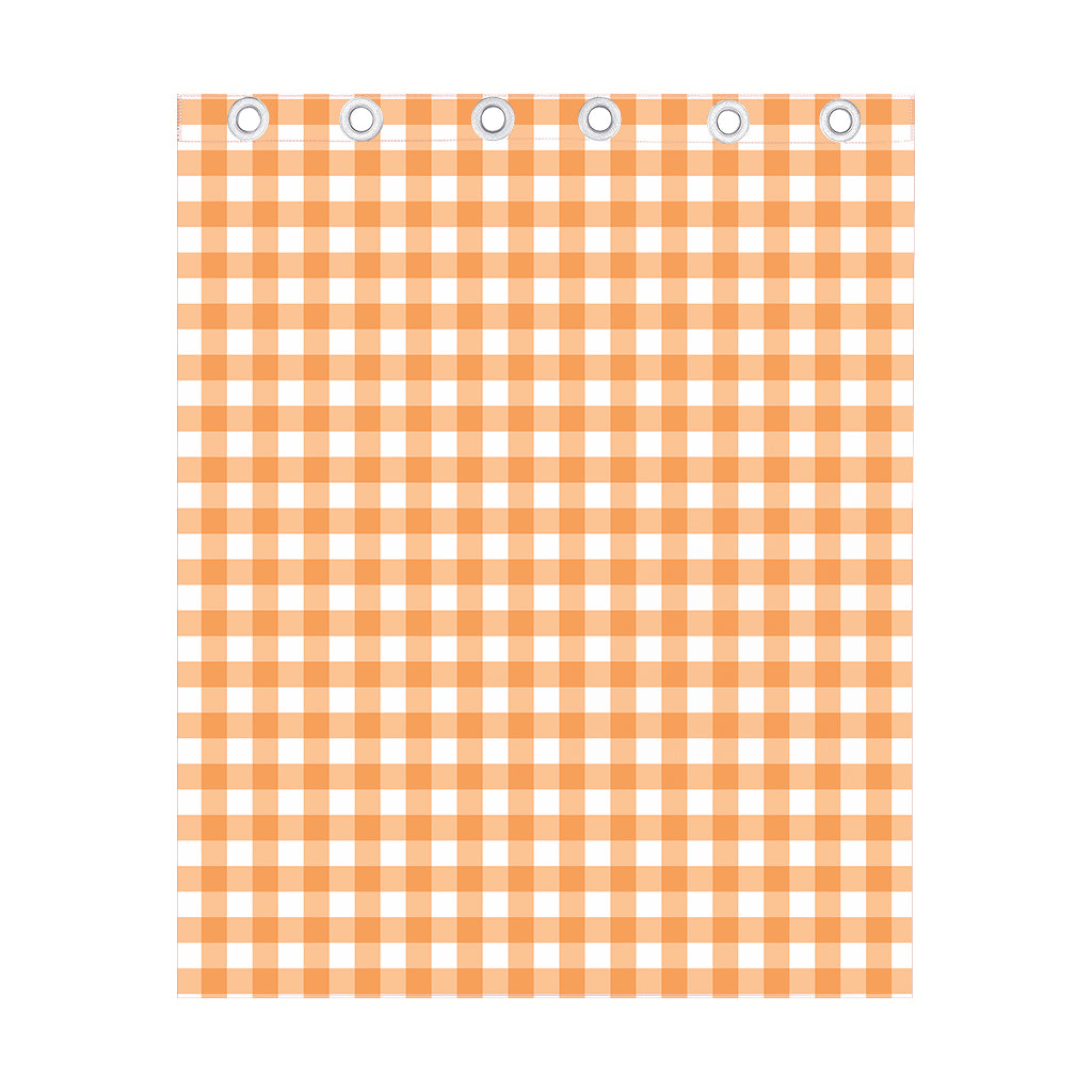 Orange And White Check Pattern Print Curtain