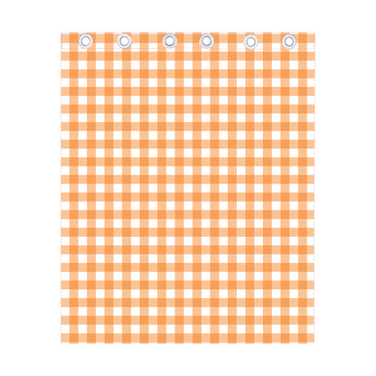 Orange And White Check Pattern Print Curtain