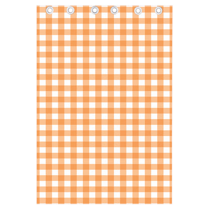 Orange And White Check Pattern Print Curtain
