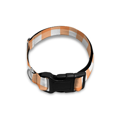 Orange And White Check Pattern Print Dog Collar