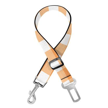 Orange And White Check Pattern Print Dog Seat Belt