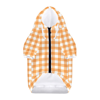 Orange And White Check Pattern Print Dog Zip Up Hoodie