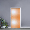 Orange And White Check Pattern Print Door Sticker