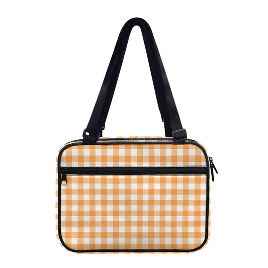 Orange And White Check Pattern Print Double Strap Bible Bag