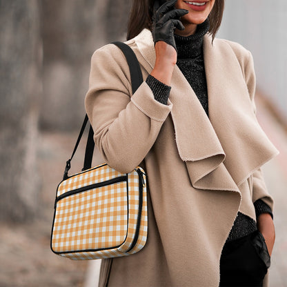 Orange And White Check Pattern Print Double Strap Bible Bag