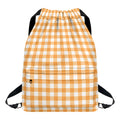 Orange And White Check Pattern Print Drawstring Backpack