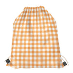 Orange And White Check Pattern Print Drawstring Bag