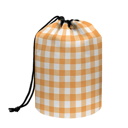 Orange And White Check Pattern Print Drawstring Makeup Bag
