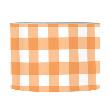 Orange And White Check Pattern Print Drum Lamp Shade