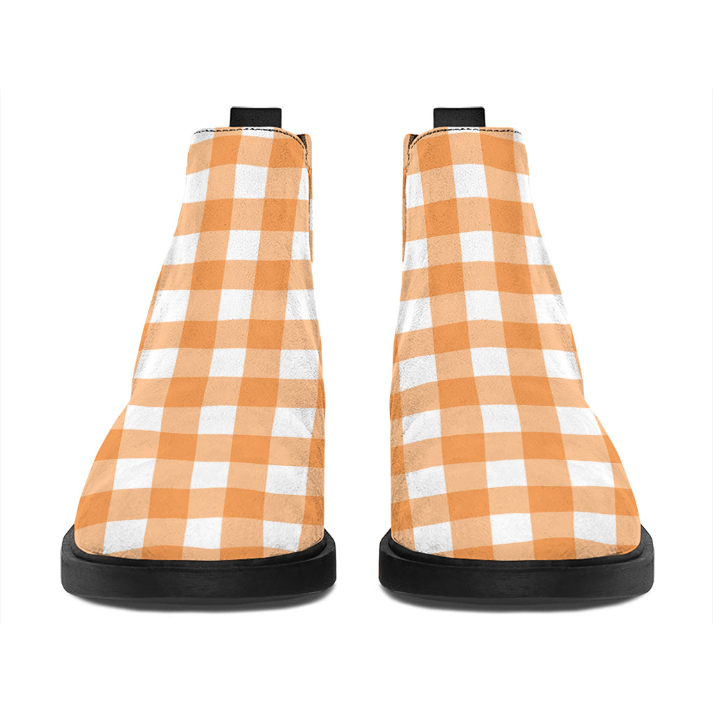 Orange And White Check Pattern Print Flat Ankle Boots