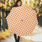Orange And White Check Pattern Print Foldable Umbrella