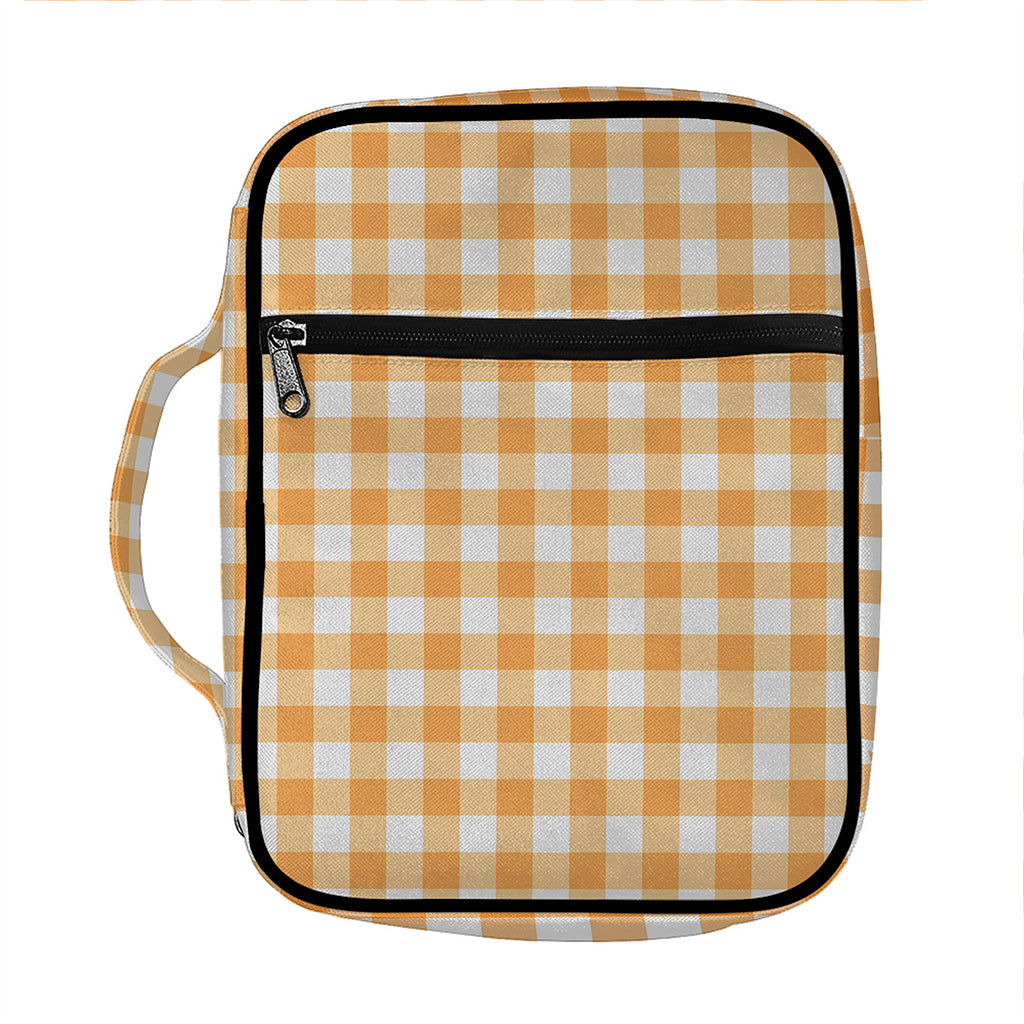 Orange And White Check Pattern Print Front Pocket Bible Bag