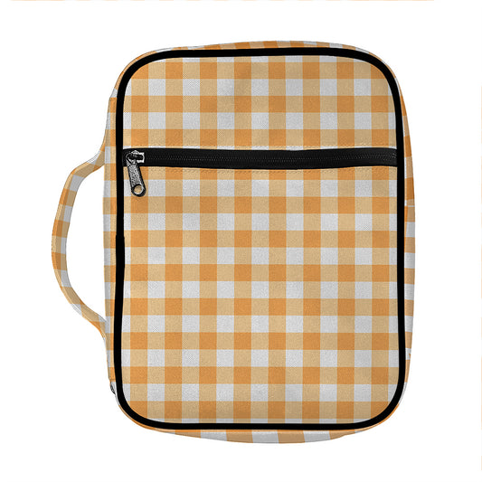 Orange And White Check Pattern Print Front Pocket Bible Bag