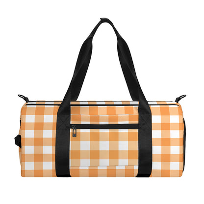 Orange And White Check Pattern Print Gym Bag