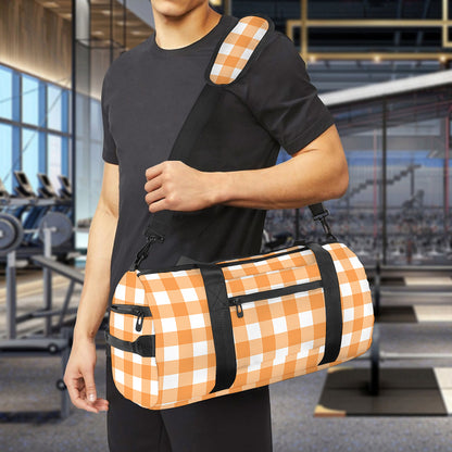 Orange And White Check Pattern Print Gym Bag