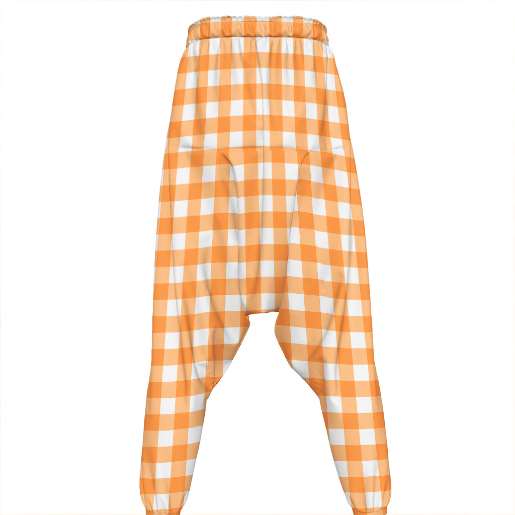 Orange And White Check Pattern Print Hammer Pants