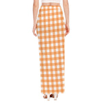 Orange And White Check Pattern Print High Slit Maxi Skirt