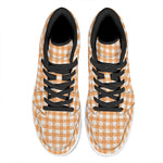 Orange And White Check Pattern Print High Top Leather Sneakers
