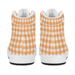 Orange And White Check Pattern Print High Top Leather Sneakers