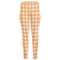 Orange And White Check Pattern Print High-Waisted Pocket Leggings