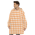 Orange And White Check Pattern Print Hoodie Blanket