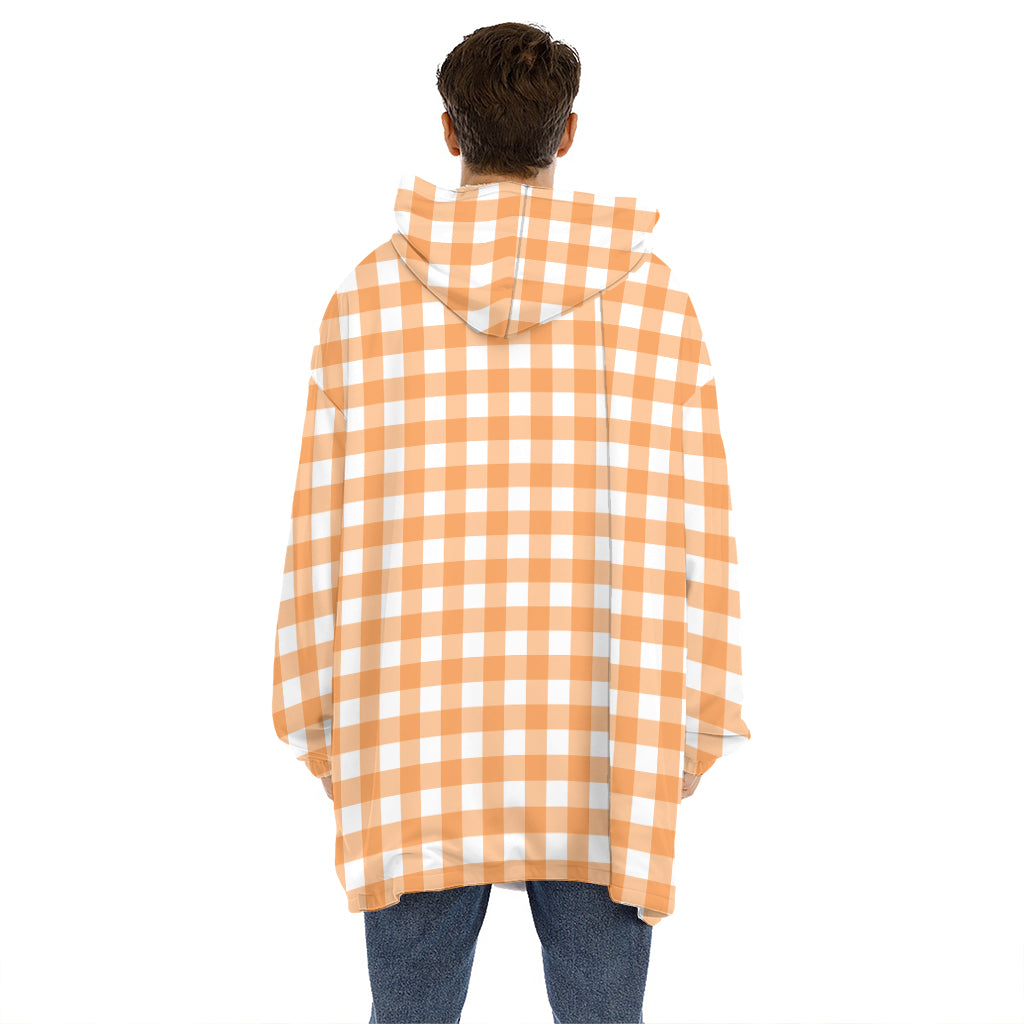 Orange And White Check Pattern Print Hoodie Blanket