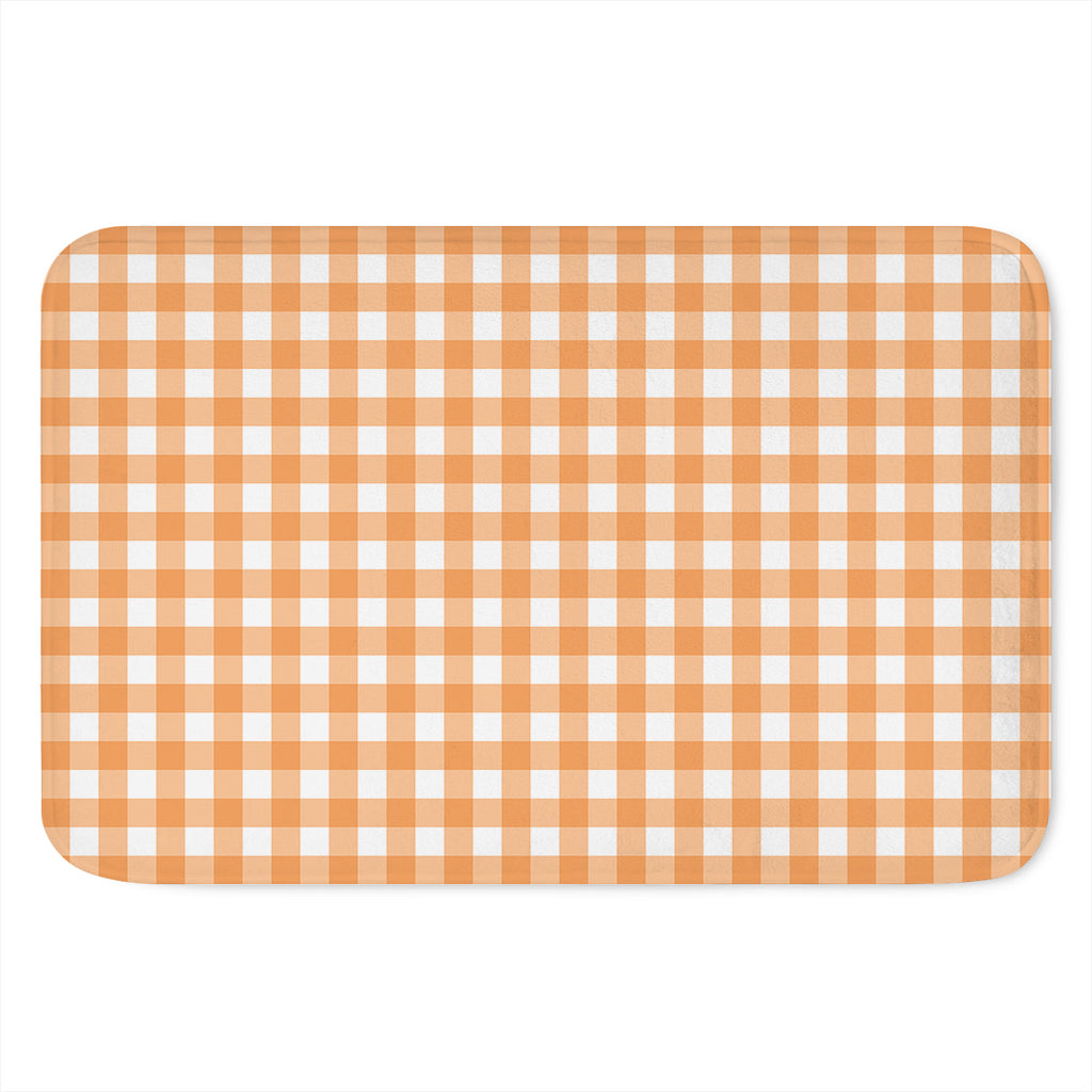 Orange And White Check Pattern Print Indoor Door Mat