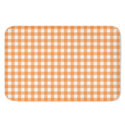 Orange And White Check Pattern Print Indoor Door Mat