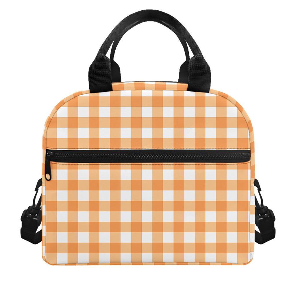 Orange And White Check Pattern Print Insulated Lunch Bag